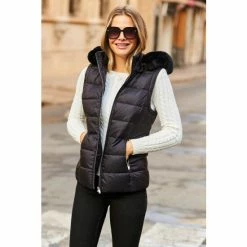 Sosandar Black Padded Gilet With Fur Hood 4 Sosandar Black Padded Gilet With Fur Hood -Sosandar unnamed file 4821