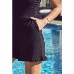Sosandar Black Ruffle Hem Jersey Playsuit With Pockets -Sosandar unnamed file 4871