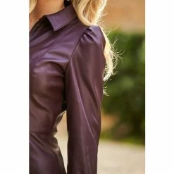 Sosandar Red Faux Leather Zip Front Shirt Dress -Sosandar unnamed file 488