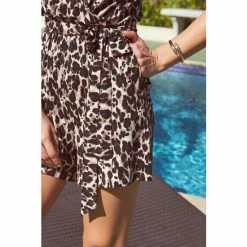 Sosandar Brown Leopard Print Belted Jersey Playsuit With Pockets -Sosandar unnamed file 4884