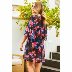 Sosandar Black Tropical Floral Print Tie Waist Beach Kaftan -Sosandar unnamed file 4914