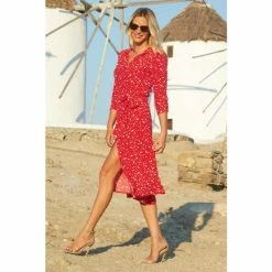 Sosandar Red Confetti Spot Print Tie Waist Shirt Dress -Sosandar unnamed file 492
