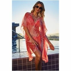 Sosandar Red Palm Print Kaftan With Luxe Embellishment Detail -Sosandar unnamed file 4920