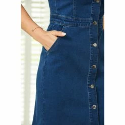 Sosandar Blue Button Front Midi Denim Dress -Sosandar unnamed file 500
