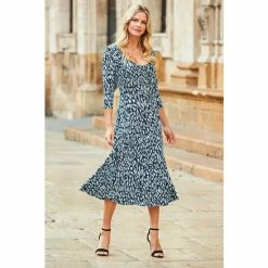 Sosandar Blue Fleck Print Sweetheart Neck Midi Dress -Sosandar unnamed file 510