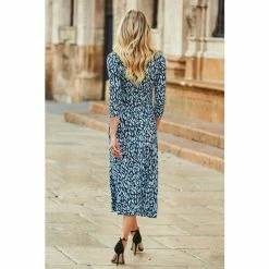 Sosandar Blue Fleck Print Sweetheart Neck Midi Dress -Sosandar unnamed file 511