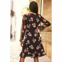 Sosandar Black Floral Print Wrap Front Dress -Sosandar unnamed file 52