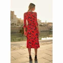 Sosandar Red Floral Print Split Detail Jersey Midi Dress -Sosandar unnamed file 525