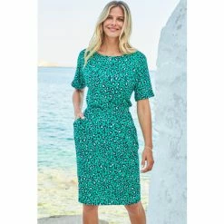 Sosandar Green Leopard Print Super Soft Premium Jersey T Shirt Dress -Sosandar unnamed file 531