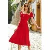 Sosandar Red Scoop Neck Dress With Zip Detail And Cap Sleeve