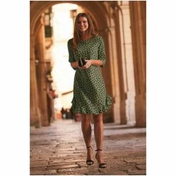 Sosandar Green Spot Print Ruffle Hem Shift Dress -Sosandar unnamed file 553