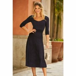 Sosandar Blue Metallic Sweetheart Neckline Fit & Flare Dress -Sosandar unnamed file 58