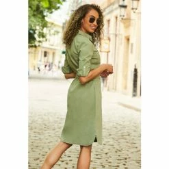 Sosandar Green Denim Belted Shirt Dress -Sosandar unnamed file 585