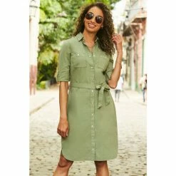 Sosandar Green Denim Belted Shirt Dress -Sosandar unnamed file 586