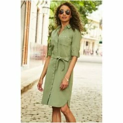 Sosandar Green Denim Belted Shirt Dress -Sosandar unnamed file 587