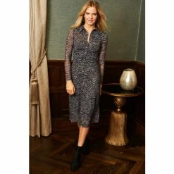 Sosandar Black Zebra Mesh Button Through Ruched Detail Shirt Dress -Sosandar unnamed file 595