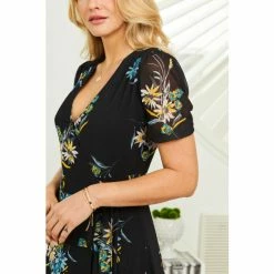 Sosandar Black Floral Print Mesh Wrap Midi Dress -Sosandar unnamed file 613