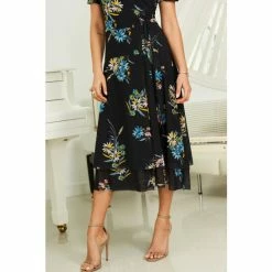Sosandar Black Floral Print Mesh Wrap Midi Dress -Sosandar unnamed file 614