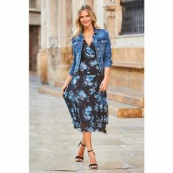 Sosandar Black Floral Print Mesh Wrap Dress -Sosandar unnamed file 665