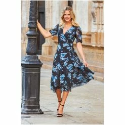 Sosandar Black Floral Print Mesh Wrap Dress -Sosandar unnamed file 666