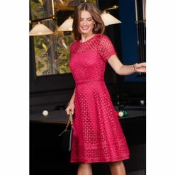 Sosandar Pink Guipure Lace Short Sleeve Fit And Flare Dress 2 Sosandar Pink Guipure Lace Short Sleeve Fit And Flare Dress -Sosandar unnamed file 681