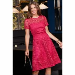 Sosandar Pink Guipure Lace Short Sleeve Fit And Flare Dress 5 Sosandar Pink Guipure Lace Short Sleeve Fit And Flare Dress -Sosandar unnamed file 684