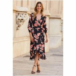 Sosandar Black Floral Ruffle Wrap Dress 3 Sosandar Black Floral Ruffle Wrap Dress -Sosandar unnamed file 688