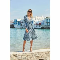 Sosandar Blue Animal Print Faux Wrap Midi Dress -Sosandar unnamed file 7