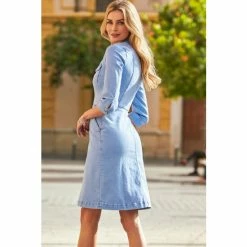 Sosandar Blue Zip Front Denim Dress With Pockets -Sosandar unnamed file 701