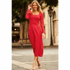 Sosandar Red Spot Print Square Neck Dress -Sosandar unnamed file 707
