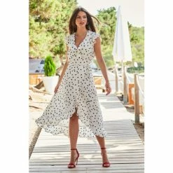 Sosandar White Spot Ruffle Wrap Midi Dress -Sosandar unnamed file 726