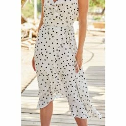 Sosandar White Spot Ruffle Wrap Midi Dress -Sosandar unnamed file 728