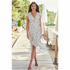 Sosandar White Spot Ruffle Wrap Midi Dress -Sosandar unnamed file 729