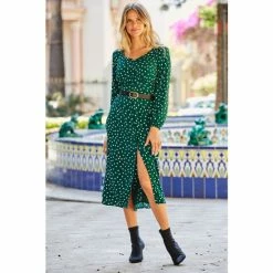 Sosandar Green Spot Print Button Front Midi Dress -Sosandar unnamed file 737