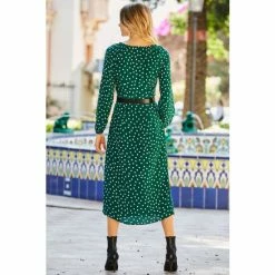 Sosandar Green Spot Print Button Front Midi Dress -Sosandar unnamed file 738