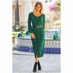 Sosandar Green Spot Print Button Front Midi Dress -Sosandar unnamed file 740