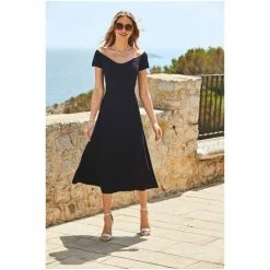 Sosandar Blue Bardot Knitted Dress -Sosandar unnamed file 763