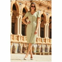Sosandar Green Faux Leather Popper Front Midi Dress -Sosandar unnamed file 779