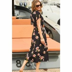 Sosandar Black Floral Print Midi Wrap Dress -Sosandar unnamed file 782