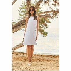 Sosandar White Pocket Detail Linen Shift Dress -Sosandar unnamed file 811