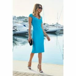 Sosandar Blue Sweetheart Short Sleeve Bandage Dress -Sosandar unnamed file 814