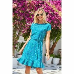 Sosandar Blue Animal Print Ruffle Hem Tie Waist Dress -Sosandar unnamed file 821