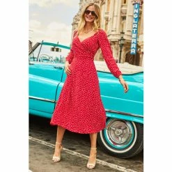 Sosandar Red Spot Print Wrap Front Midi Dress -Sosandar unnamed file 825