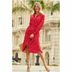 Sosandar Red Midi Shirt Dress -Sosandar unnamed file 830