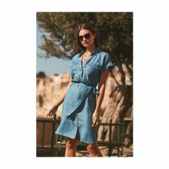 Sosandar Blue Belted Dress -Sosandar unnamed file 835