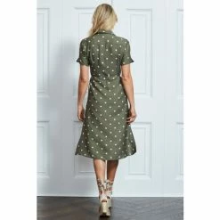 Sosandar Green Spot Print Short Sleeve Tie Waist Shirt Dress -Sosandar unnamed file 839