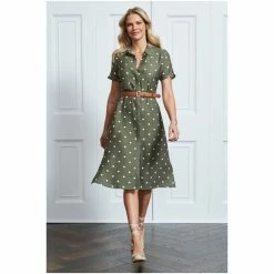 Sosandar Green Spot Print Short Sleeve Tie Waist Shirt Dress -Sosandar unnamed file 841