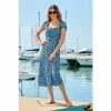Sosandar Blue Short Sleeve Sweetheart Ruched Bodice Midi Dress