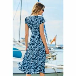 Sosandar Blue Short Sleeve Sweetheart Ruched Bodice Midi Dress -Sosandar unnamed file 844