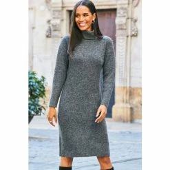 Sosandar Grey Roll Neck Rib Jumper Dress -Sosandar unnamed file 86